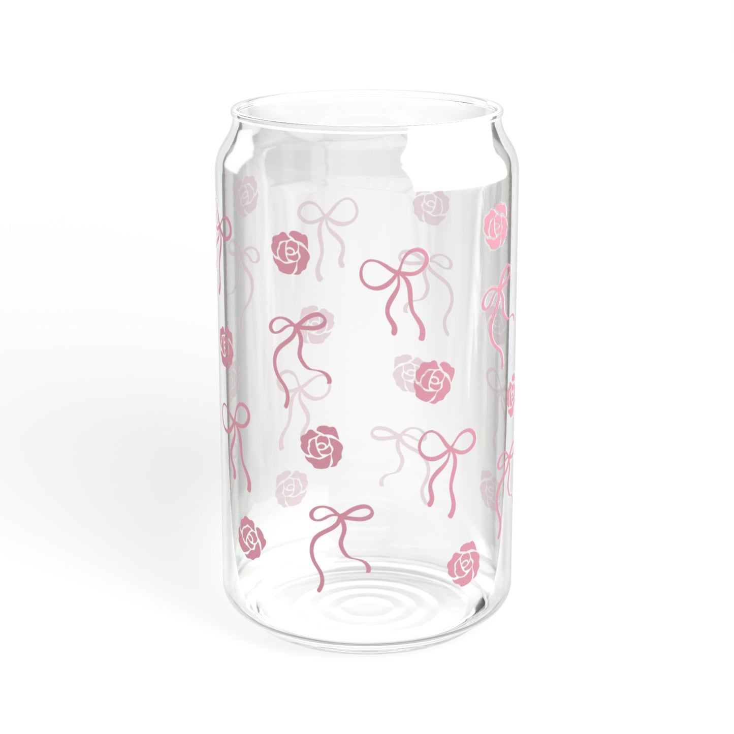 Sipper Glass, 16 oz | Pink Coquette Bows and Roses Pattern