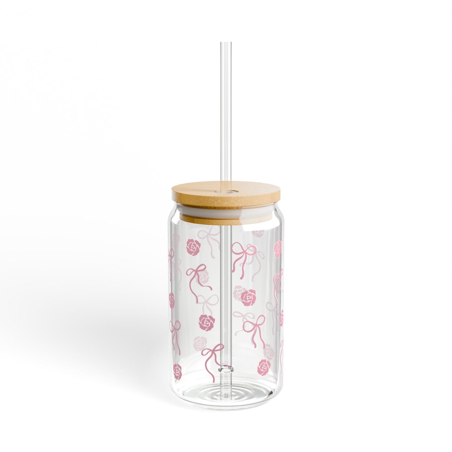 Sipper Glass, 16 oz | Pink Coquette Bows and Roses Pattern