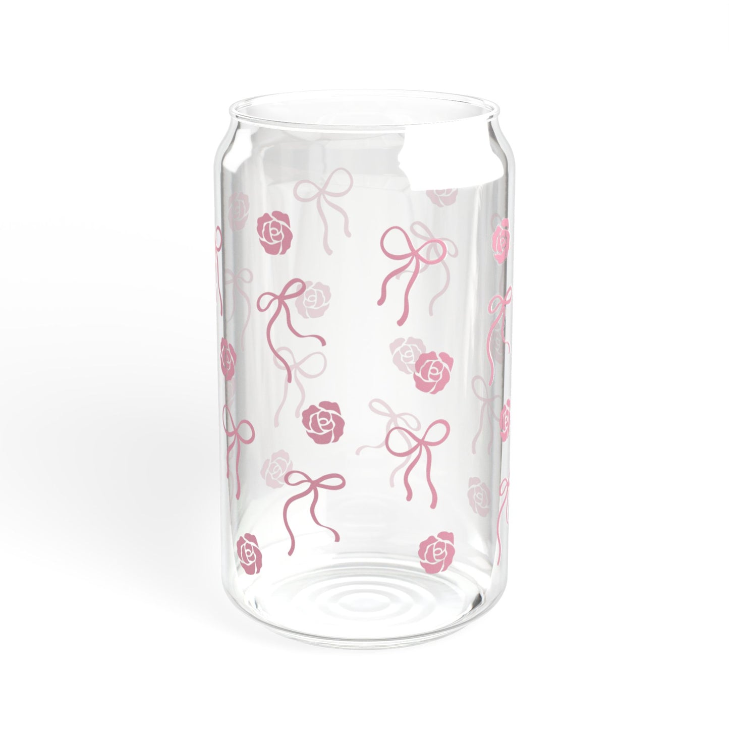 Sipper Glass, 16 oz | Pink Coquette Bows and Roses Pattern