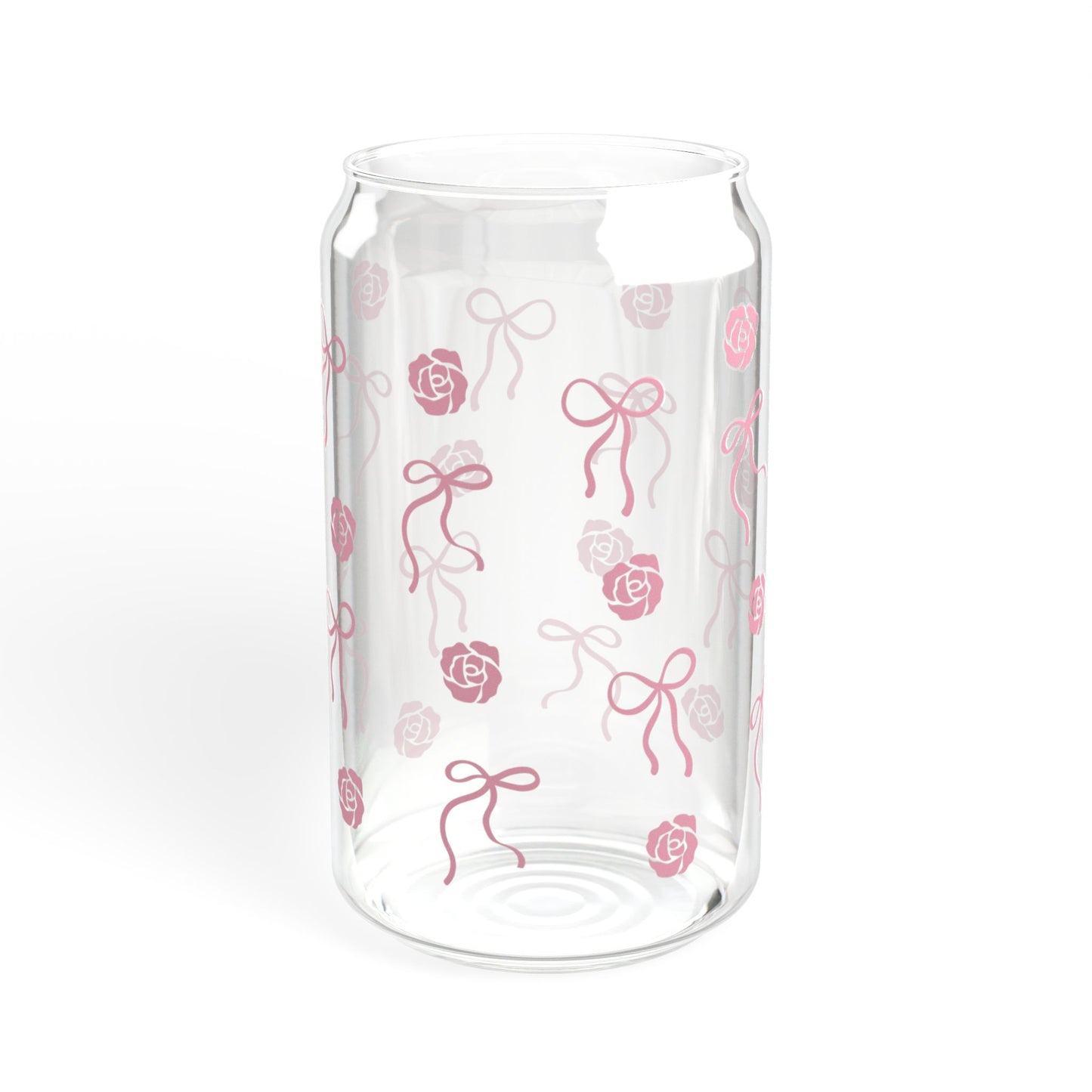 Sipper Glass, 16 oz | Pink Coquette Bows and Roses Pattern