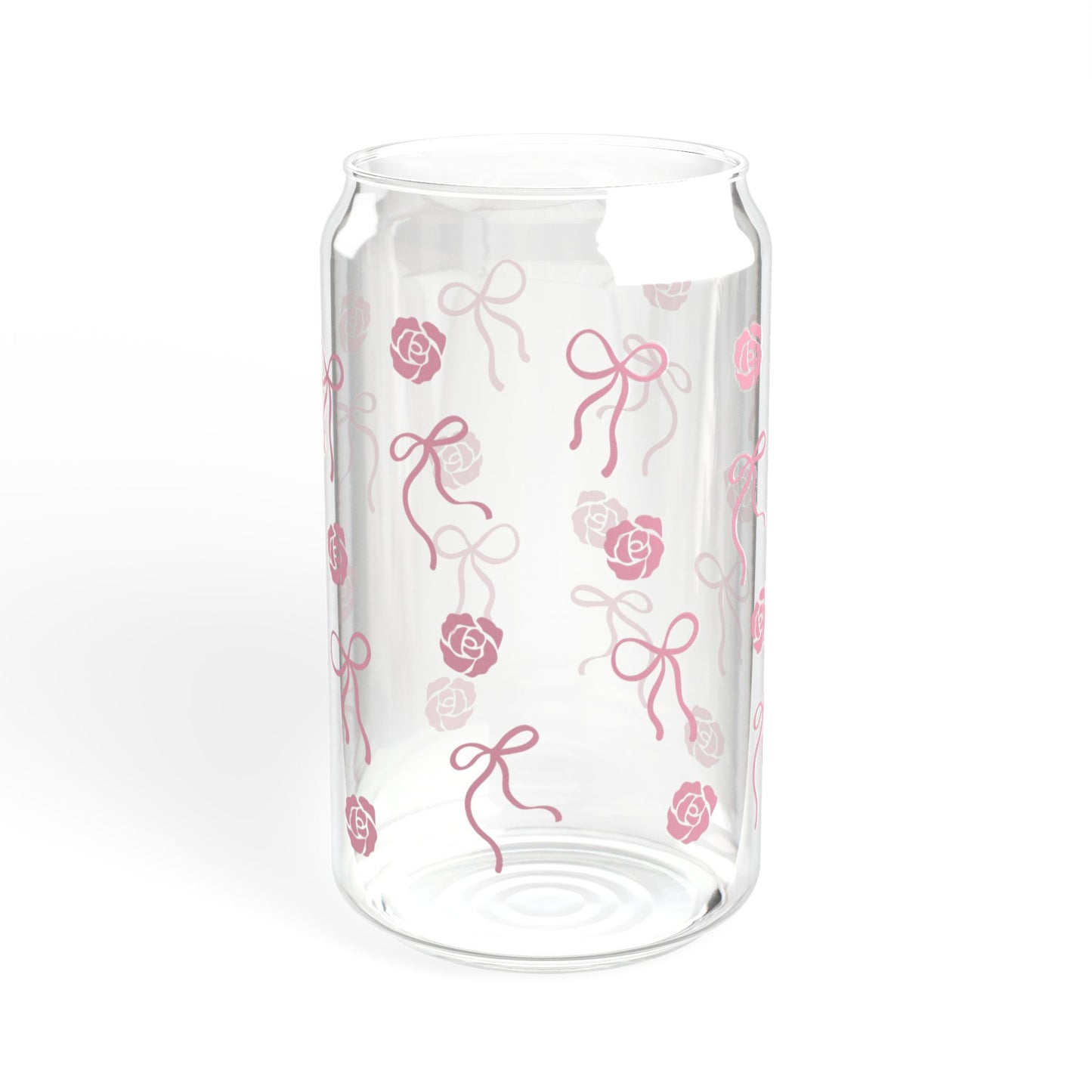 Sipper Glass, 16 oz | Pink Coquette Bows and Roses Pattern